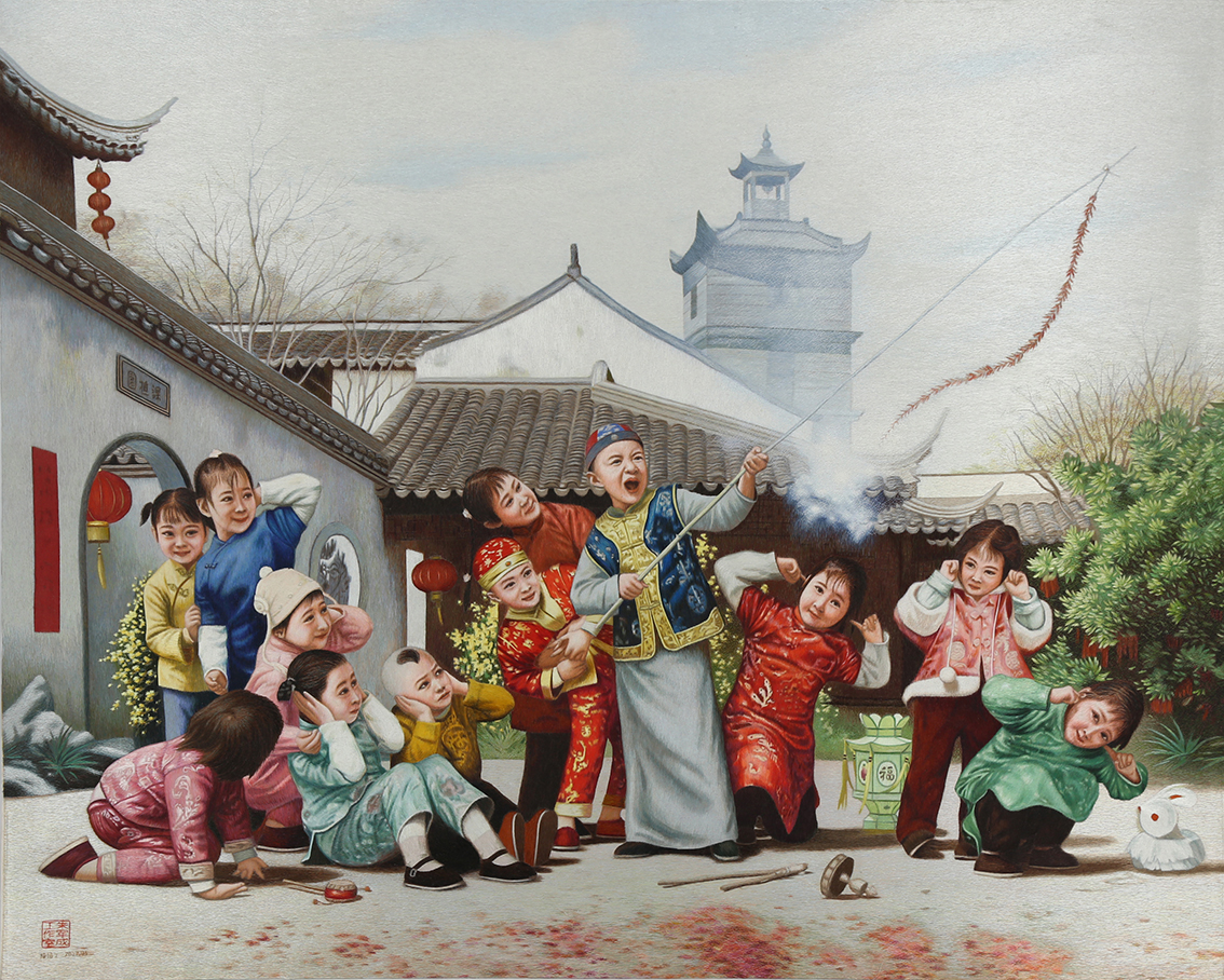 扬州市礼好一然绣研究院的苏绣《过年》：乱针绣中的新春盛景1.jpg